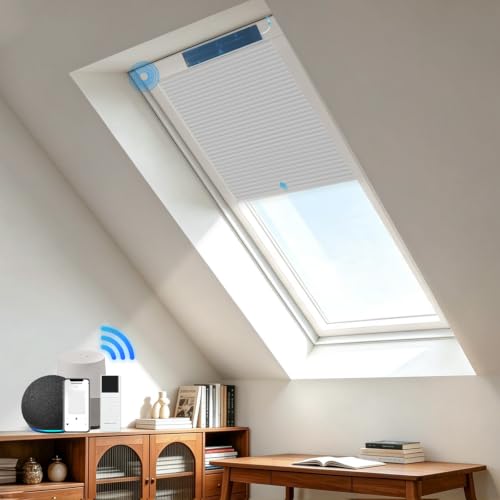 Motorized Blackout Cellular Skylight Shades Custom Size Off-White