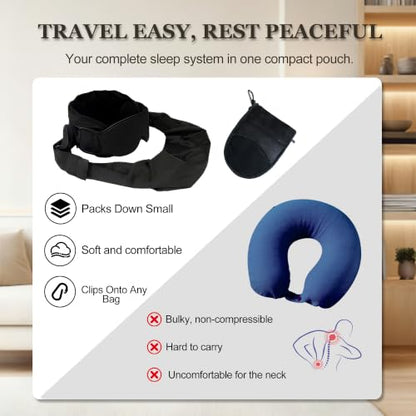 Black Airplane Sleep System with Eye Mask & Blanket - Long Flight Travel Essential