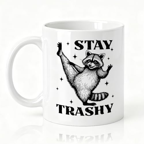 Stay Trashy Ceramic Mug - Raccoon Coffee Cup - White17