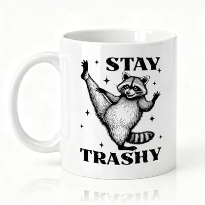 Stay Trashy Ceramic Mug - Raccoon Coffee Cup - White17