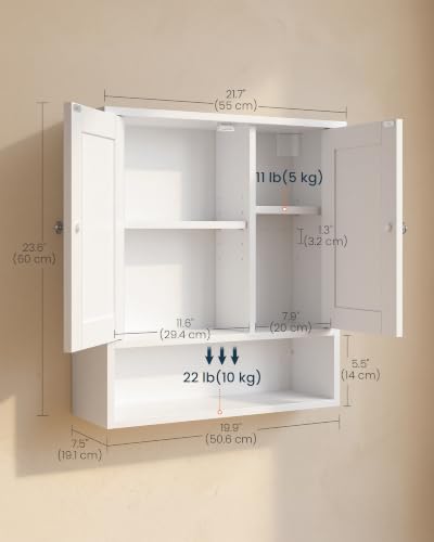 Bathroom Wall Cabinet with 2 Doors - Tool-Free Assembly, Adjustable Shelves, White Finish