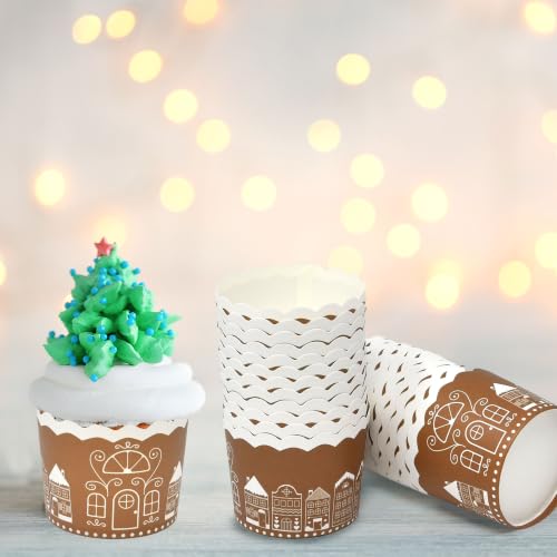 Gingerbread House Christmas Cupcake Liners, 100 Pcs Disposable Paper Baking Cups