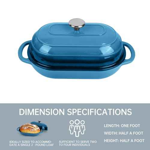 Premium Enameled Cast Iron Dutch Oven for Bread Baking | Non-Stick 2QT Oval Bread Oven with Lid | Perfect for Sourdough, Loaf, and Artisan Baking (Oval Blue, 5 QT)
