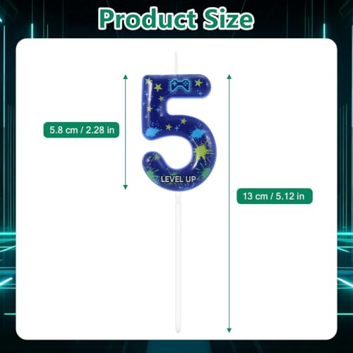 Blue Video Game Birthday Candle Gamer Number 5 Cake Topper - Level Up Design