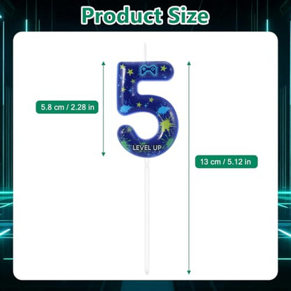 Blue Video Game Birthday Candle Gamer Number 5 Cake Topper - Level Up Design