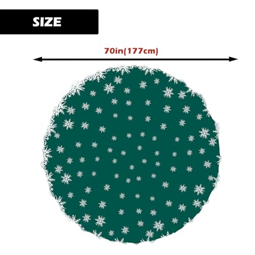 Xmas Tablecloth 70 Inch Round Green Snowflakes Holiday Party Cover - Spillproof & Washable