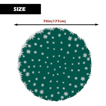 Xmas Tablecloth 70 Inch Round Green Snowflakes Holiday Party Cover - Spillproof & Washable