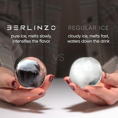 Berlinzo Clear Ice Ball Maker - 2 Large 2.4-inch Crystal Clear Ice Balls for Whiskey Cocktail - New Easy-to-Remove Ice Sphere Mold, 2 Round Ice Spheres