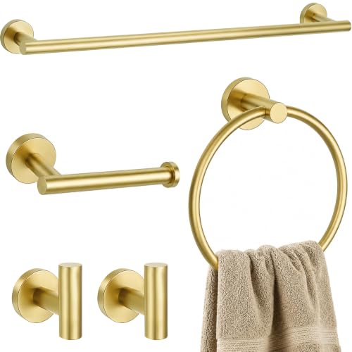 Brushed Gold Bathroom Hardware Set - 24 Inch Towel Rack & Toilet Paper Holder