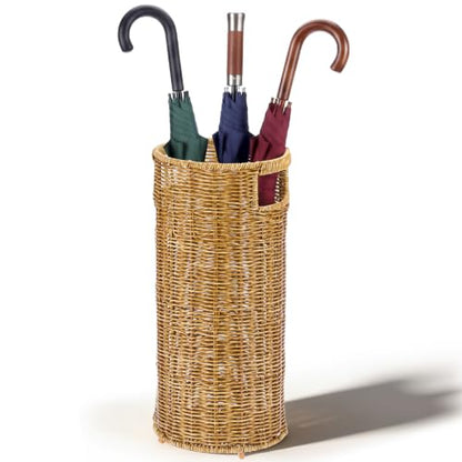 Yellow-Brown Rattan Umbrella Holder Stand for Entryway, 17" Tall Indoor