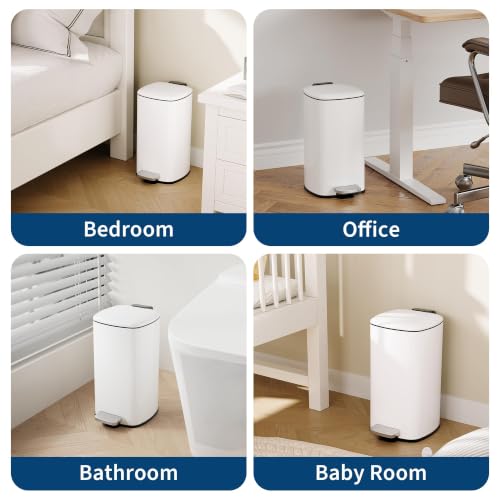 Garvee White Bathroom Trash Can with Lid 2.4 Gallon Slim Waste Bin
