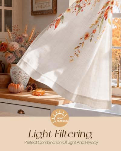 Fall Leaves Kitchen Curtain Set - 28 Inch Linen Blend Window Panels