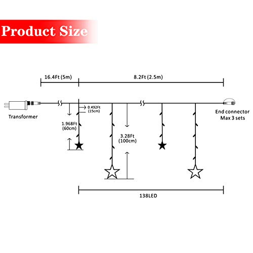12 Stars LED Star Curtain String Lights for Bedroom Decor Outdoor Indoor