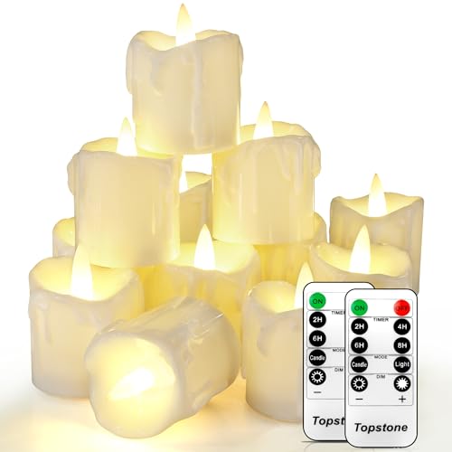 White Base Dimmable Flickering Flameless Tea Lights 12 Pack - Remote Control