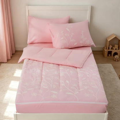 Pink Flower Petals Twin Zipper Comforter Set for Girls - A Nice Night