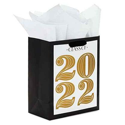 Hallmark 9" Medium Graduation Gift Bag with Tissue Paper (Black and Gold, "Class of 2022") for High School, College Graduates