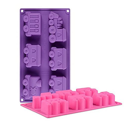 Joyeee Silicone Train Cake Mold, 1 Pcs 6 Cavity Non-stick Train Cake Pan Baking Mold for Brownies Chocolate, Muffin Cups and Ice Cube, Silicone Soap Mold Cake Chocolate Crayon Kids Shower Supplies