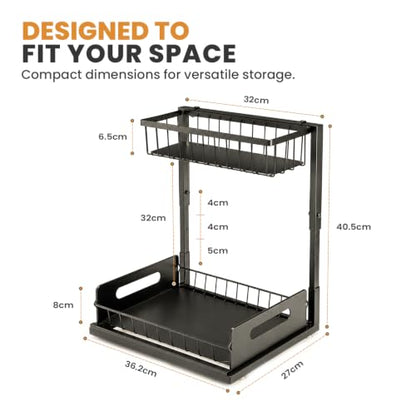 Under Sink Organizer 2 Pack - Adjustable Kitchen Cabinet Storage