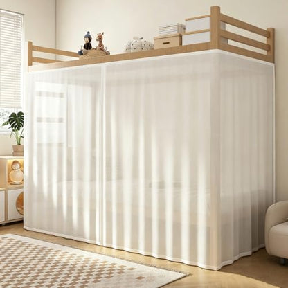 White Bunk Bed Curtains for Dorm Privacy - 79" x 51" Canopy, Soft Chiffon