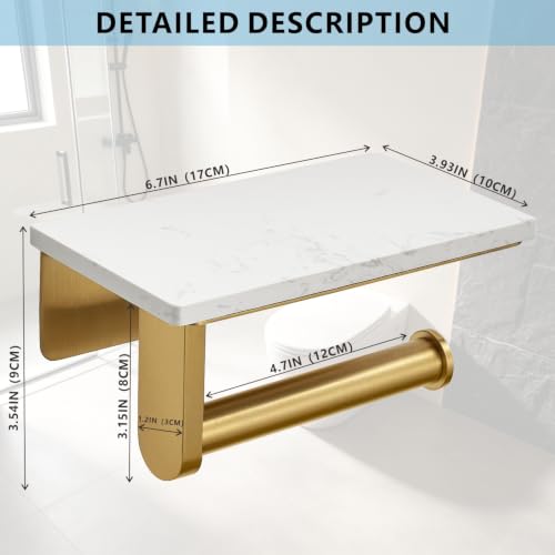 Gold Wall-Mounted Toilet Paper Holder with Marble Shelf - Modern Bathroom Accessory
