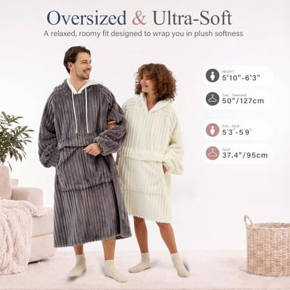 Charcoal Grey Adult Blanket Hoodie Sherpa Sweatshirt - Oversized Cozy Wearable Blanket