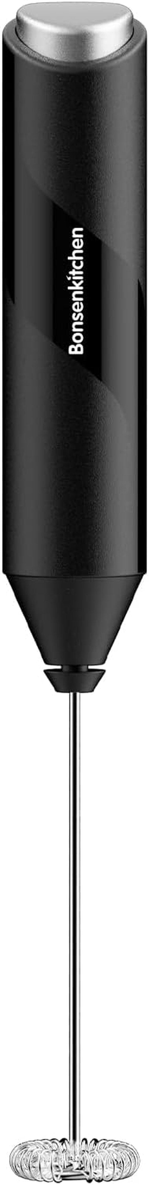 Bonsenkitchen Milk Frother - Powerful Handheld Drink Mixer with Stainless Steel Whisk | Battery Operated - Black