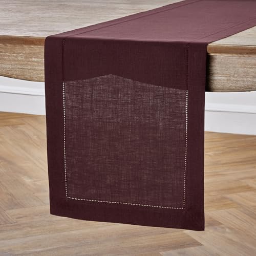 Burgundy Linen Table Runner 14 x 108 Inches - 100% European Flax, Handmade
