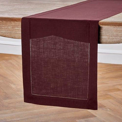 Burgundy Linen Table Runner 14 x 108 Inches - 100% European Flax, Handmade