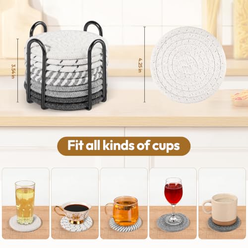 10-Pack Cotton Linen Coasters with Holder, Absorbent Drink Coasters for Kitchen & Bar