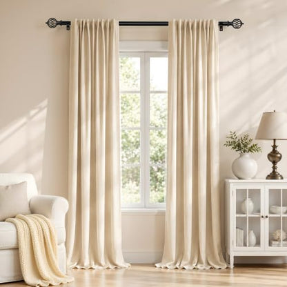 Heavy Duty Adjustable Black Curtain Rod 32-60 Inch - Modern Metal Finials