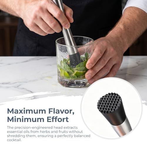 8-Inch Stainless Steel Cocktail Muddler for Fruit and Herb Crushing