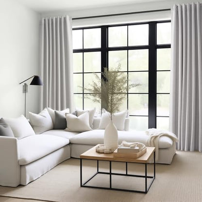 Blackout Linen Curtains - 52W x 94L in Grey Beige, 2 Panels, Modern Light Blocking & Soundproof for Living Room