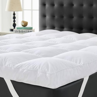 Pure White King Feather Down Mattress Topper 3 Inch Plush Pillow Top Bed Pad