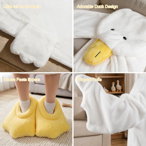 White Goose Blanket Hoodie Onesie for Adults - Snuggly Duck Costume, Small
