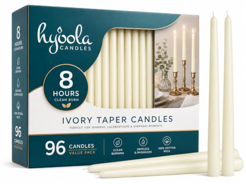 10 Inch Unscented Dripless Taper Candles Bulk 96 Pack Ivory