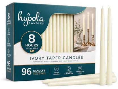10 Inch Unscented Dripless Taper Candles Bulk 96 Pack Ivory