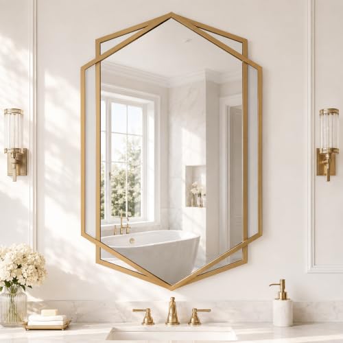 Matte Gold Hexagon Bathroom Vanity Mirror - 24x36 Inch Wall Mirror - Variation of THIS listing