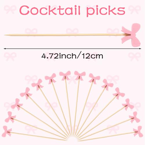 Pink Bow Cocktail Picks - 100PCS Food & Drink Garnish Skewers