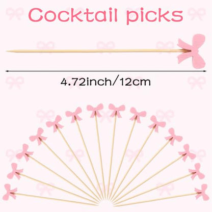 Pink Bow Cocktail Picks - 100PCS Food & Drink Garnish Skewers