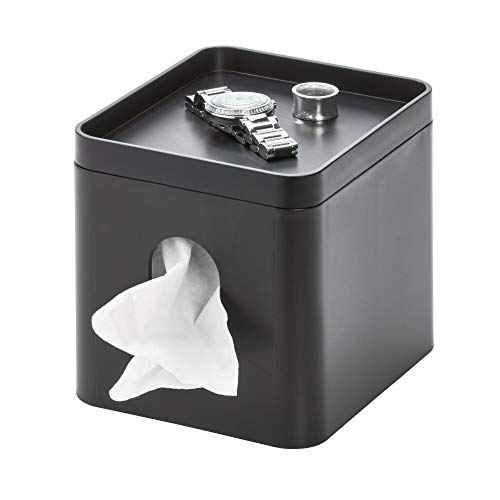 iDesign Facial Tissue Box Cover with Storage Tray, The Cade Collection ? 6.1" x 5.15" x 5.4", Matte Black