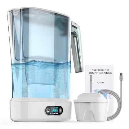 White Hydrogen Water Filter Pitcher BPA Free Electrolysis Jug with SPE/PEM - Removes Lead Microplastics Chlorine