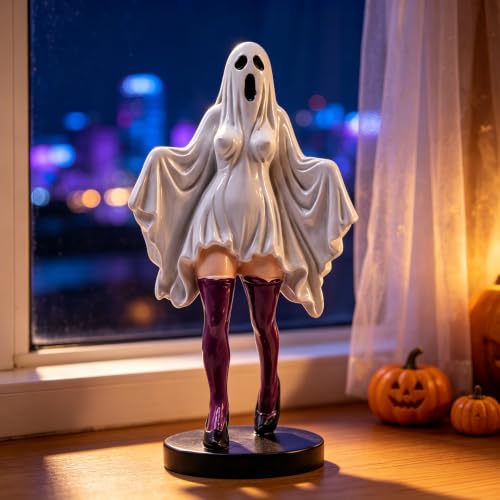 Halloween Ghost Resin Figurine with High Heels and Stockings – Spooky Halloween Decor Ornament