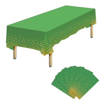 Disposable Green Gold Plastic Tablecloth 54 x 108 Inch - Pack of 6 - Rectangular Party Cover