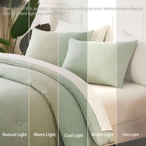 Sage Green Heathered Comforter Set Queen 3 Piece Bedding Set - Soft & Modern