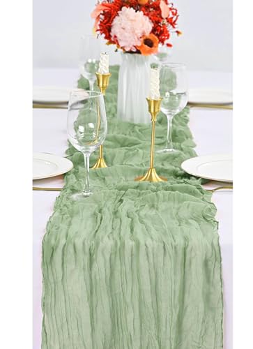 Sage Green Cheesecloth Table Runners 12 Pack 35 x 120 Inch - Rustic Wedding Decor