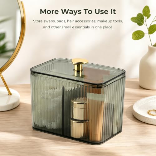 Clear Bathroom Q Tip Holder Dispenser with 3 Slots - Modern Vanity Organizer