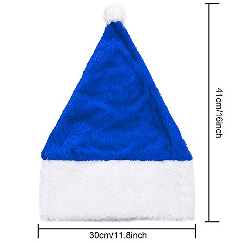 Blue Christmas Hats for Adults - 6 Pack, Santa Hat Holiday Costume
