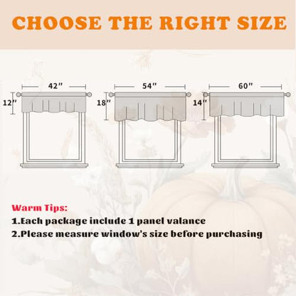 Pumpkin Leaves Fall Valance for Windows - Seasonal Short Curtain for Kitchen & Bathroom
