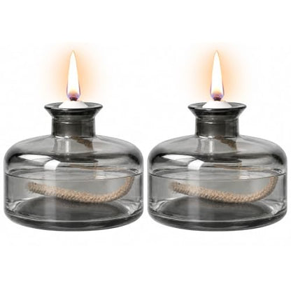 Gray Refillable Glass Oil Lamp Set - Petite Indoor & Outdoor Liquid Oil Lamps