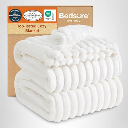 Bedsure GentleSoft White Throw Blanket for Couch - Mothers Gifts Day Birthday Gifts for Women Mom Her, Soft Cozy Fleece Throw Blanket for Girl, Room Home Bedroom Spring Decor, Off White, 50x60 Inches